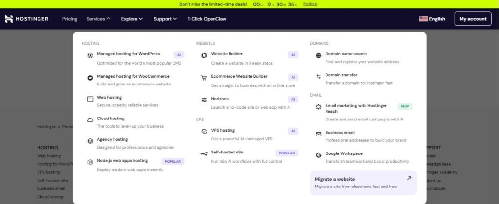 Hostinger B2B hosting features comparison