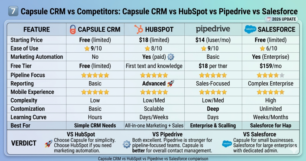 apsule CRM vs HubSpot vs Pipedrive vs Salesforce comparison