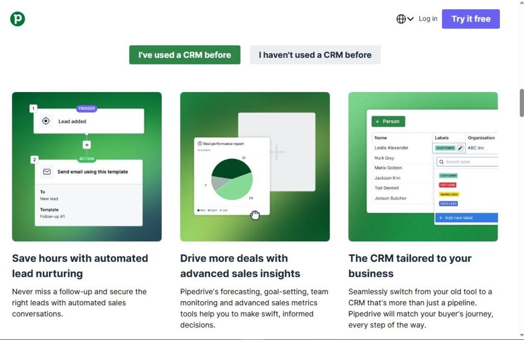 Pipedrive contact management and deal tracking interface