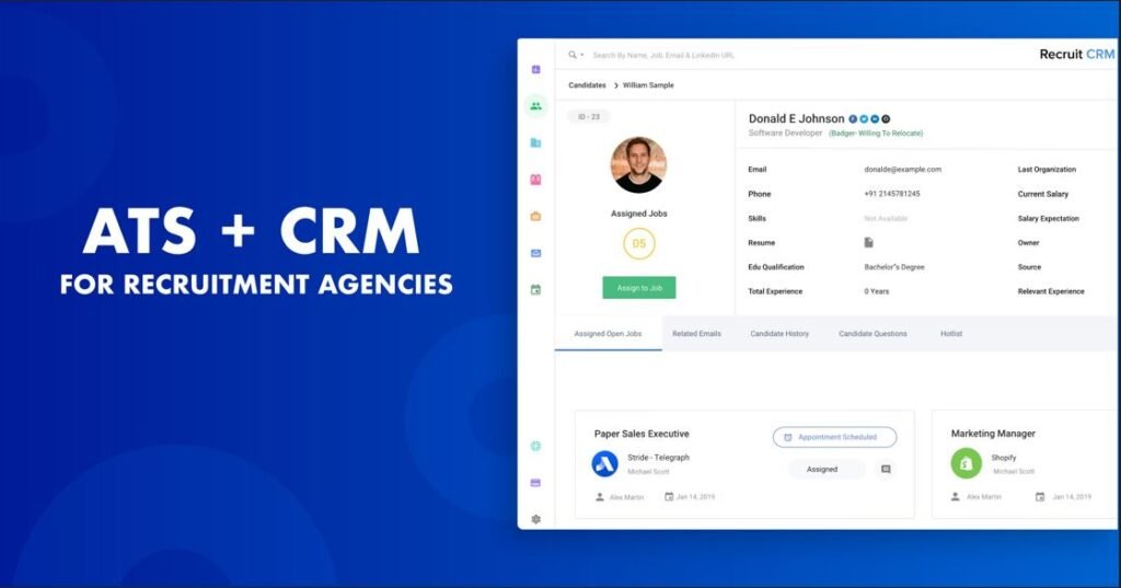 Recruit CRM applicant tracking system interface for recruitment agencies