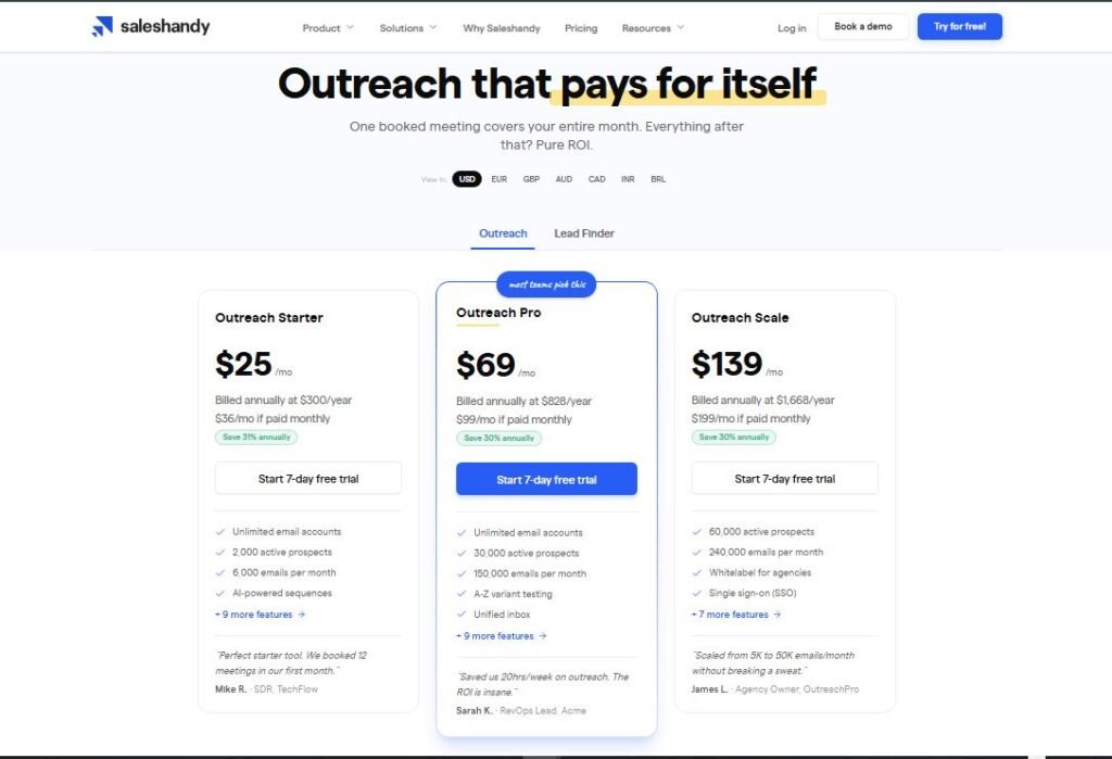 Saleshandy pricing plans 2026 Basic Standard Pro Enterprise