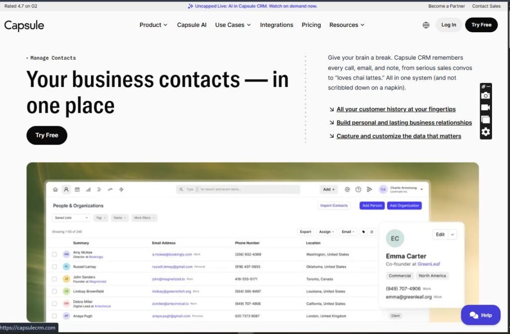 Capsule is a powerful contact management system.